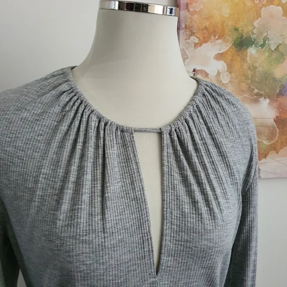 Oxford Keyhole Long Sleev Grey Top Size 14 - Picture 3 of 8